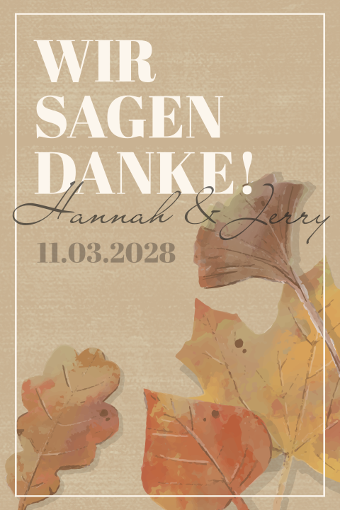 Herbstliche Danksagungskarte in beige mit bunten Blättern