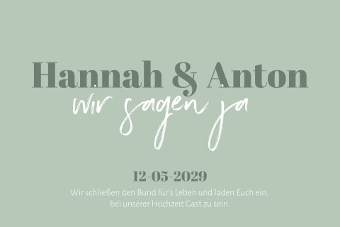 Schlichte Hochzeitseinladung in grün mit weißen Akzenten