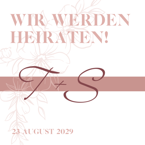 Quadratische Einladung mit rosa roten Line Art Blumen