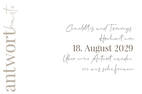 Helle Antwortkarte zur Hochzeit mit Schriftzug in beige