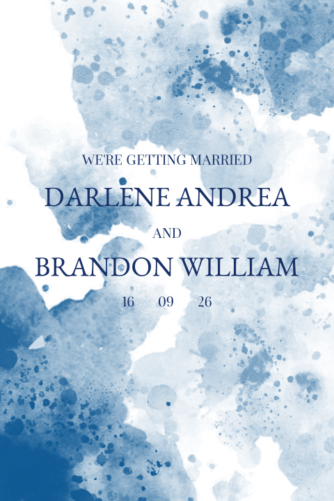 Dunkelblaue Aquarell Hochzeitskarte mit Linien