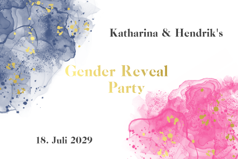 Einladung zum Gender Reveal mit Marmor-Aquarellen und Goldfolie