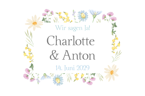 Verspielte florale Hochzeitseinladung mit bunten Blumen