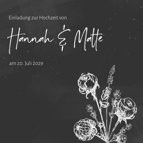 Einladung zur Hochzeit im Schiefertafel Look mit Blumenzeichnung