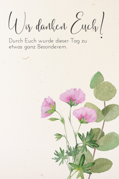 Dankeskarte zur Hochzeit aus Recyclingpapier mit Eukalyptus und Blume