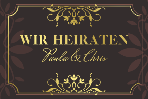 Hochzeitskarte mit goldenem Rahmen und orientalischen Ornamenten