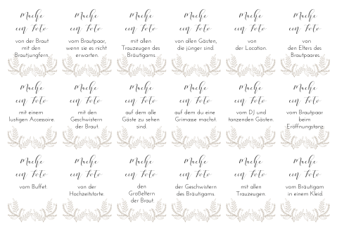 Fotoaufgabe als Unterhaltung für die Hochzeitsgäste mit beigen Zweigen