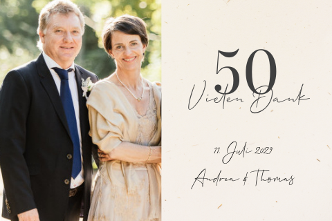 Schlichte Dankeskarte zur Goldhochzeit aus Recyclingpapier mit Foto