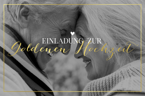 Fotoeinladungskarte zur Goldenen Hochzeit mit Goldrahmen und Herz