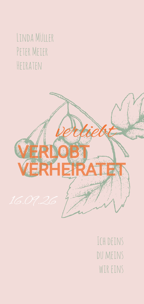 Ausgefallene Hochzeitskarte in Pastell mit herbstlichen Elementen