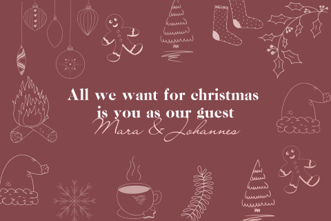 Rote weihnachtliche Einladung zur Hochzeit mit typischen XMAS Icons