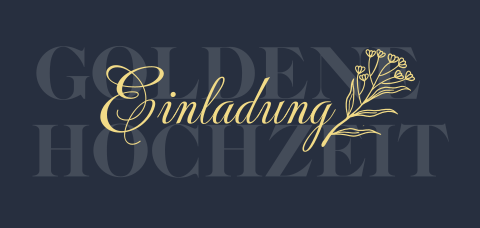 Schlichte Einladungskarte zur Goldhochzeit mit floralem Element