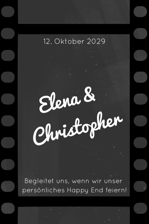 Hochzeitseinladung mal anders: Film-Karte im Schiefertafel Look