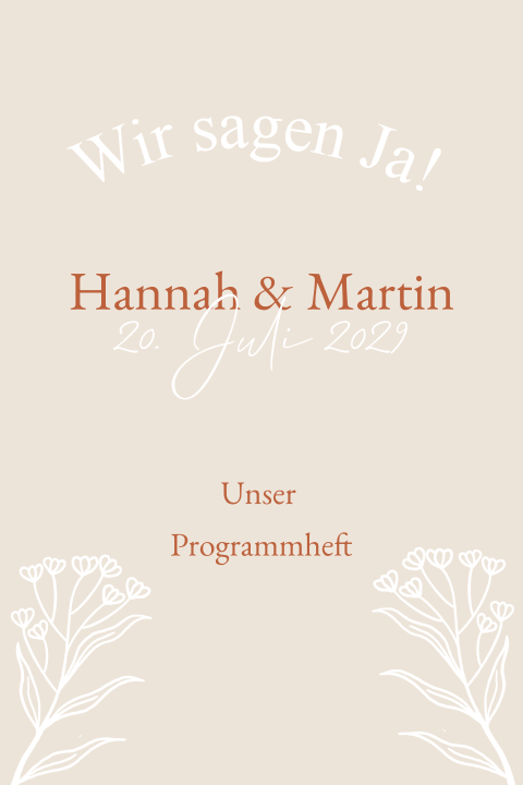 Programmheft für die Hochzeit in beige mit Timeline und Hochzeitsicons