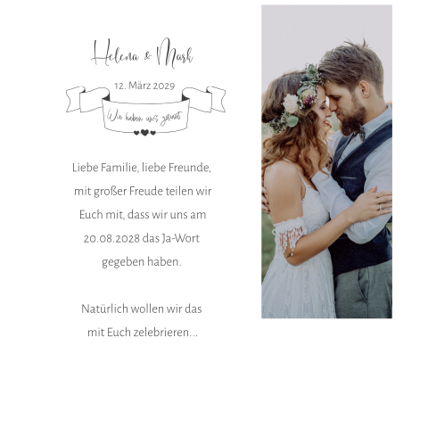 Zweiteilige "Wir haben geheiratet" Karte mit Foto und Banner in weiß