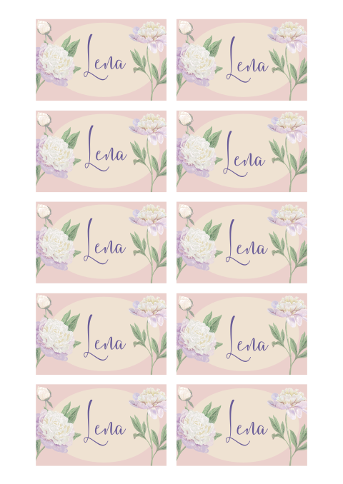 Pastellige Tischkarte zur Hochzeit mit Pfingstrosen