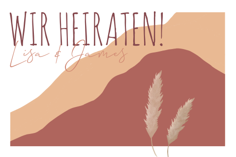 Hochzeitskarte Vintage mit Pampasgras in Rottönen