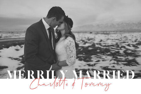 Winterliche weiße Dankeskarte zur Hochzeit mit Foto und Schriftzug