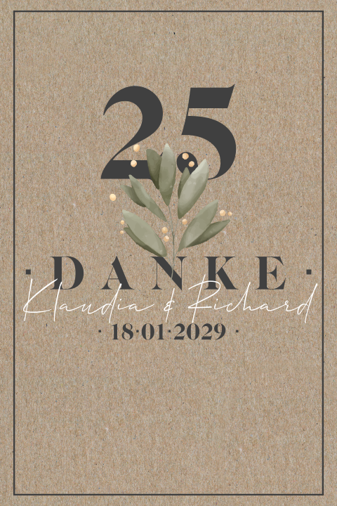 Florale Dankeskarte zur Silberhochzeit im Kraftpapierlook mit Foto