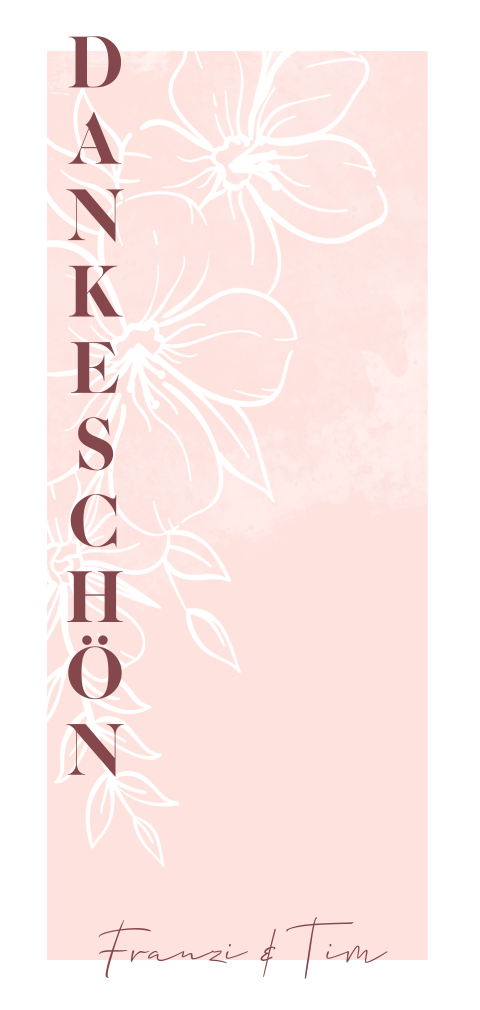 Rosa Line Art Danksagungskarte im Panoramaformat