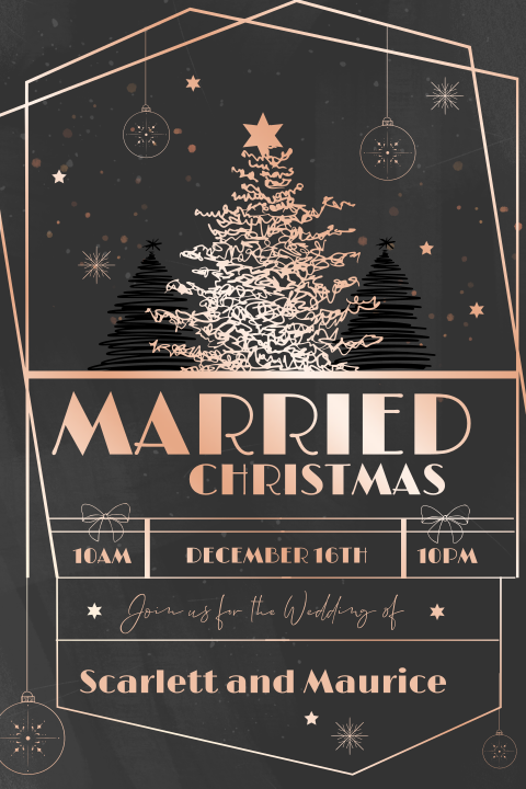Weihnachtliche Hochzeitseinladung im Schiefertafel Look mit Tannenbaum