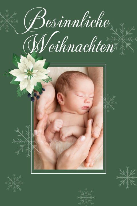 Grüne Weihnachtskarte mit Weihnachtssternen und Fotos