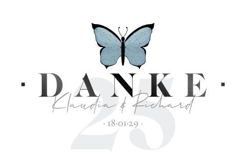 Weiße Danksagungskarte für die Silberhochzeit mit Schmetterling