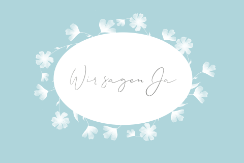 Verspielte Einladungskarte in Hellblau mit Blümchen