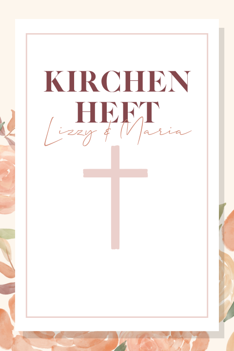 Klassisches Kirchenheft zur Hochzeit mit Rosen und Kreuz in beige