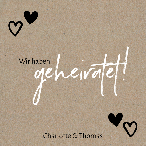 Wir haben geheiratet - Karte aus Kraftpapier mit Herzen