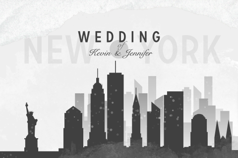 Vintage Einladung zur Hochzeit mit New York City Motiv in schwarz weiß