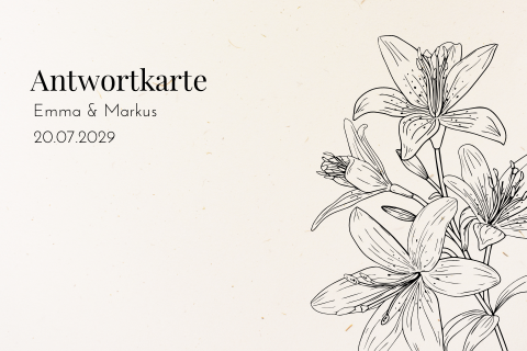 Antwortkarte zur Hochzeit aus Recyclingpapier mit Line Art Blumen