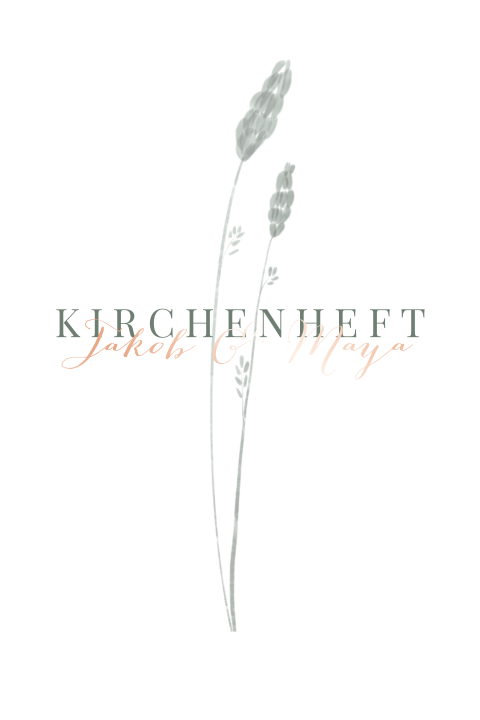 Elegante Klappkarte als Kirchenheft mit Gräsern und Roségoldfolierung
