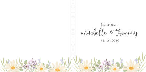 Quadratisches weißes Gästebuch zur Hochzeit mit bunten Blumen