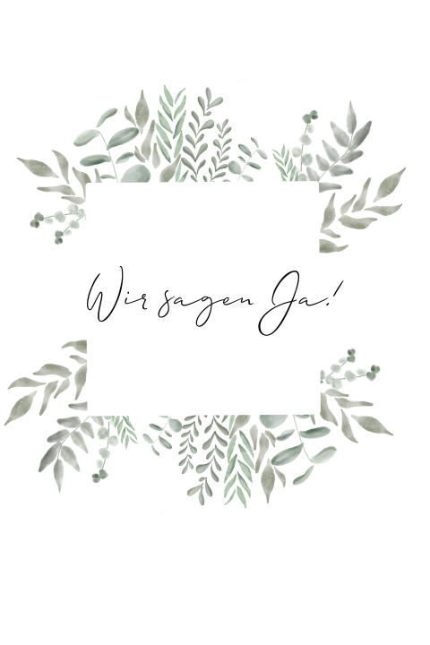 Schlichte Greenery Einladungskarte mit Aquarell-Rahmen im zarten grün