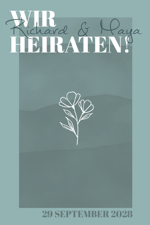 Moderne Einladung mit blauem Farbverlauf und Line Art Blume