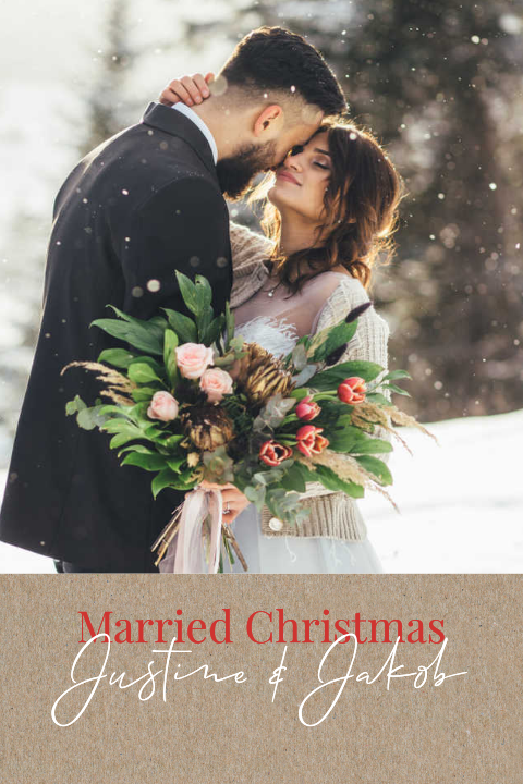 Weihnachtliche Dankeskarte zur Hochzeit aus Kraftpapier mit Foto