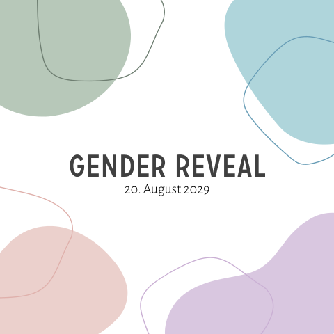 Moderne Gender Reveal Einladung mit ausgefallenen bunten Formen