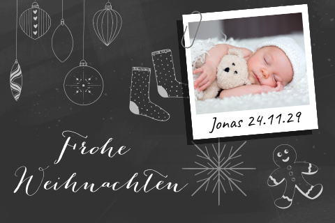 Weihnachtskarte mit Babyfotos im Schiefertafel-Look
