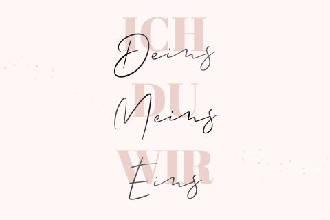 Einladung zur Hochzeit in rosa mit Spruch-Motiv und Fotoseite