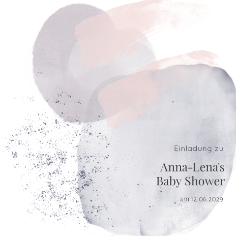 Baby Shower Einladung mit Aquarell-Hintergrund in Lila und Rosa