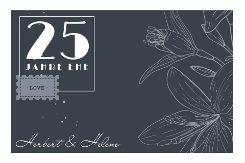 Einladungskarte für die Silberne Hochzeit mit Rahmen und Stempel