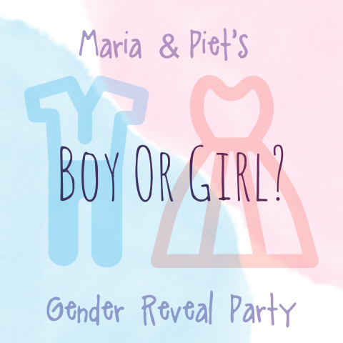 Quadratische Gender Reveal Einladungskarte mit Icons