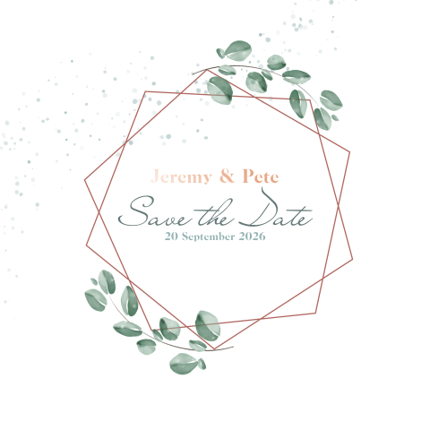 Quadratische Save the Date Karte mit Zweigen und geometrischem Rahmen