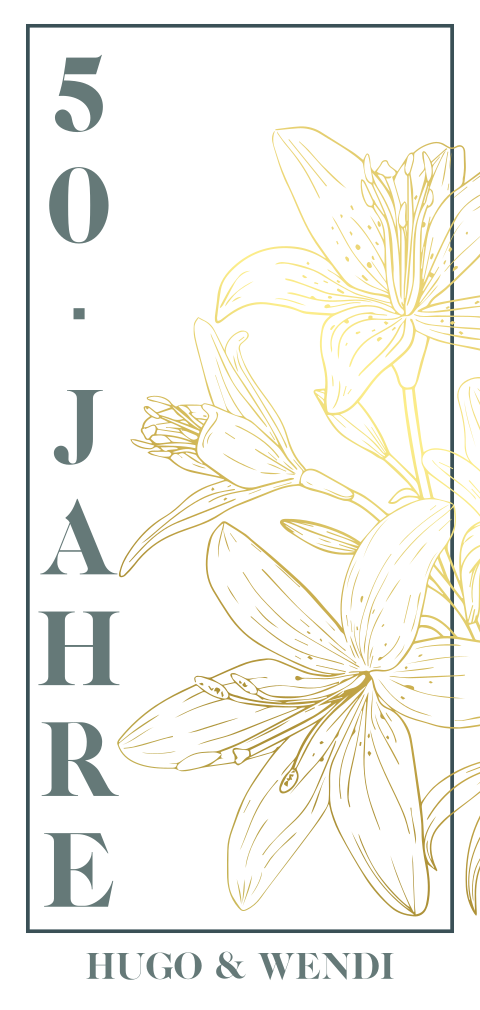 Hochzeitskarte zum 50. Jubiläum mit Line Art Lilien in Gold
