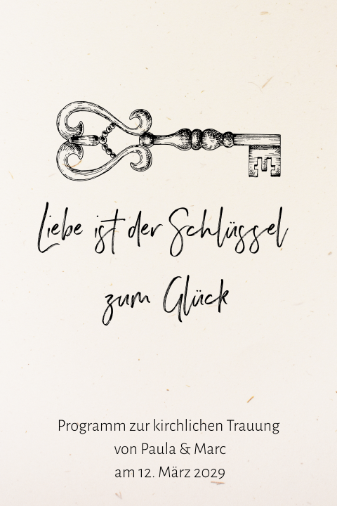 Vintage Kirchenheft zur Hochzeit aus Recyclingpapier mit Schlüssel