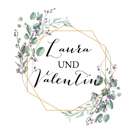 Einladungskarte zur Hochzeit mit Zweigen und filigranem Goldrahmen