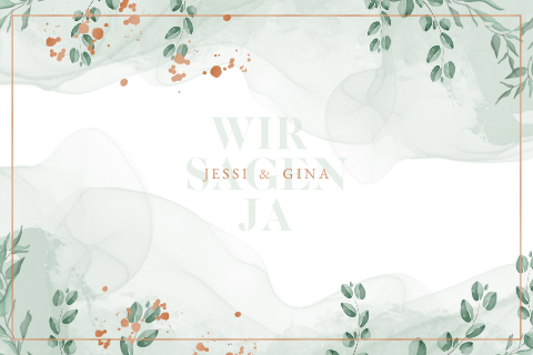 Greenery Einladung zur Hochzeit mit grünem Aquarell und Hochglanz-Kupferelementen