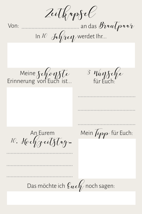 Schlichtes Zeitkapsel Spiel zur Gästeunterhaltung in beige