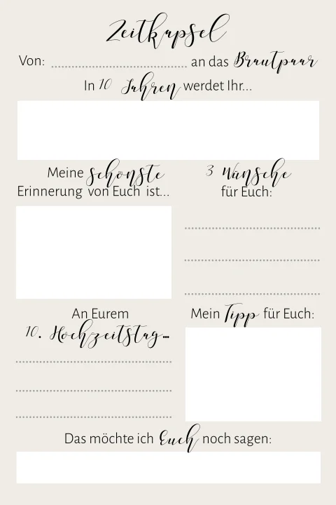 Schlichtes Zeitkapsel Spiel zur Gästeunterhaltung in beige